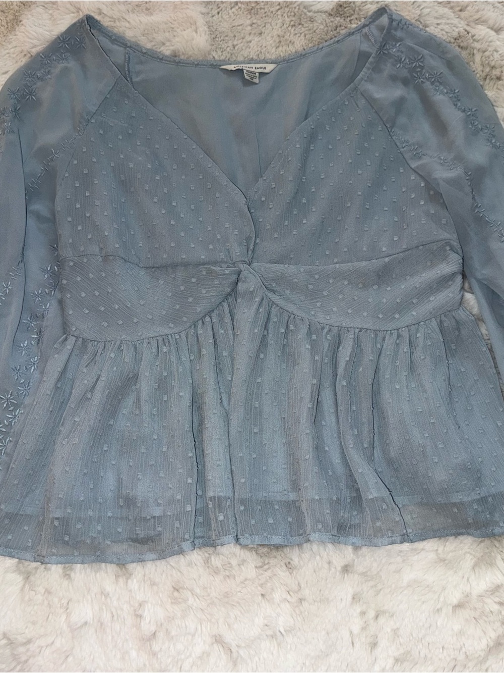 American Eagle Outfitters Light Blue Tie-Front Peplum Blouse